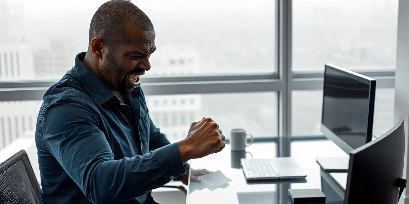 Un homme furieux à son travail
