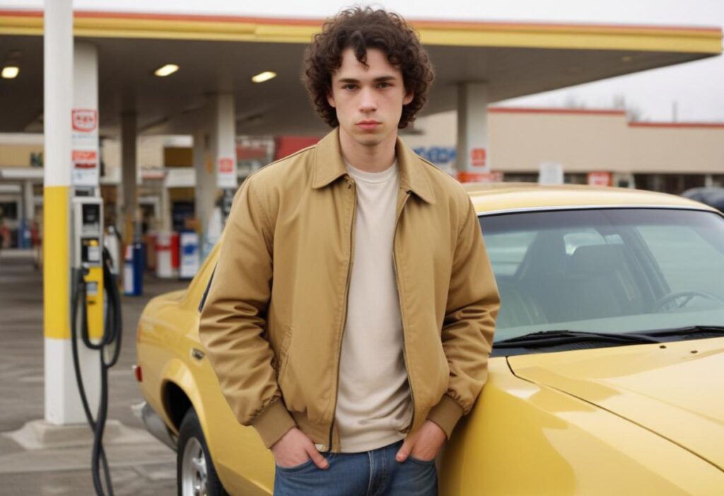 jeune etudiant à la pompe à essence