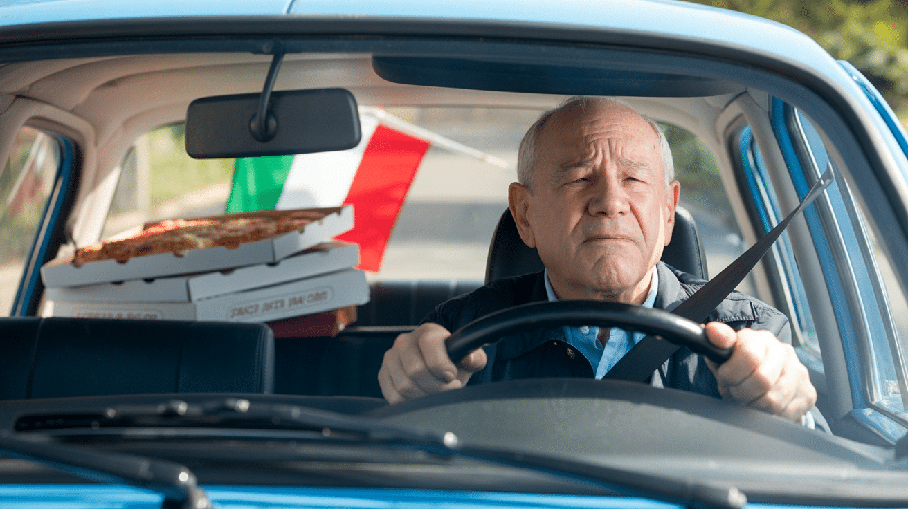senior italien qui conduit