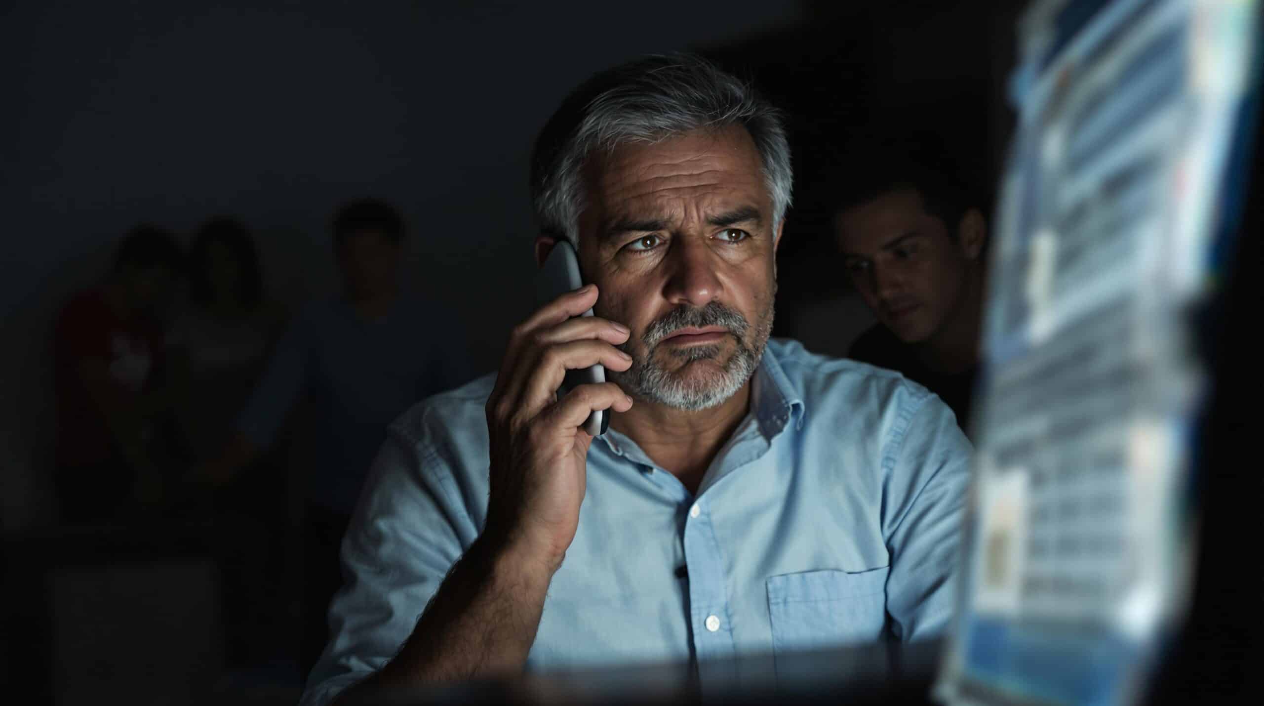 homme au téléphone inquiet