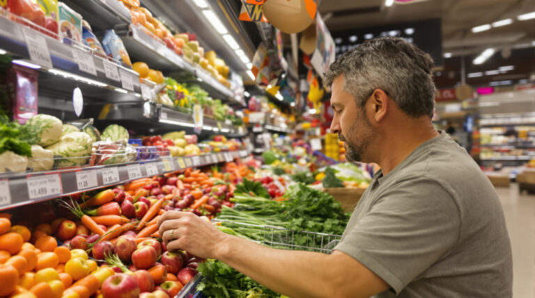 Des fruits et légumes dans un supermarché