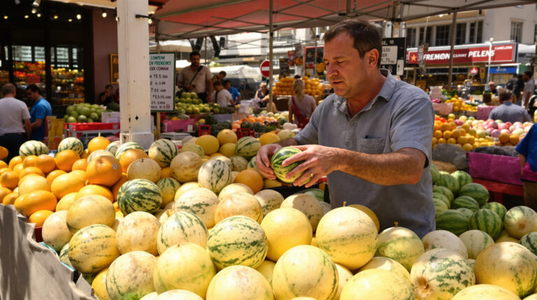 Des melons dans un marché