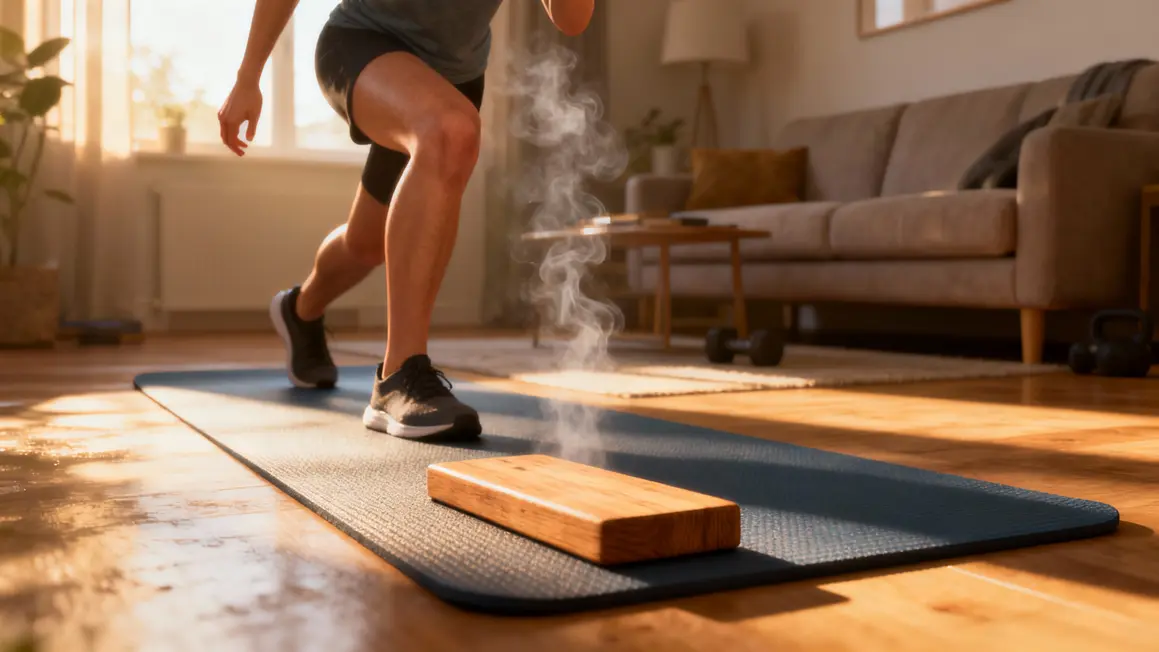 Echauffement Pilates tapis dans salon au matin