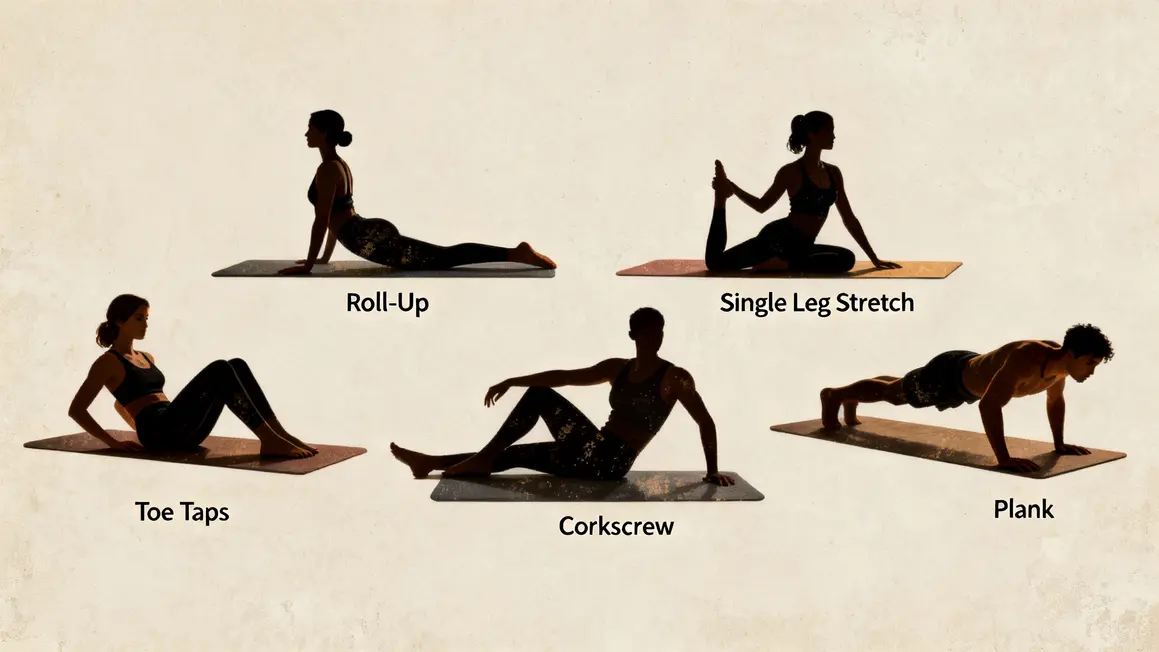 Illustration exercices Pilates abdos pedagogique