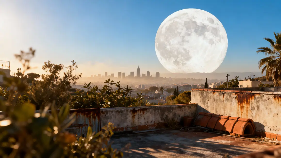 super lune blanche surdimensionnee ciel bleu vegetation