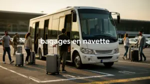 bagages en navette parking aeroport silhouettes valises