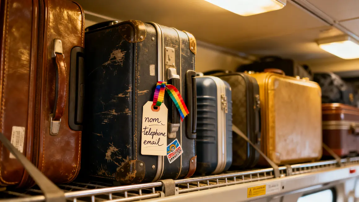 Valise avec étiquette et ruban bagages navette