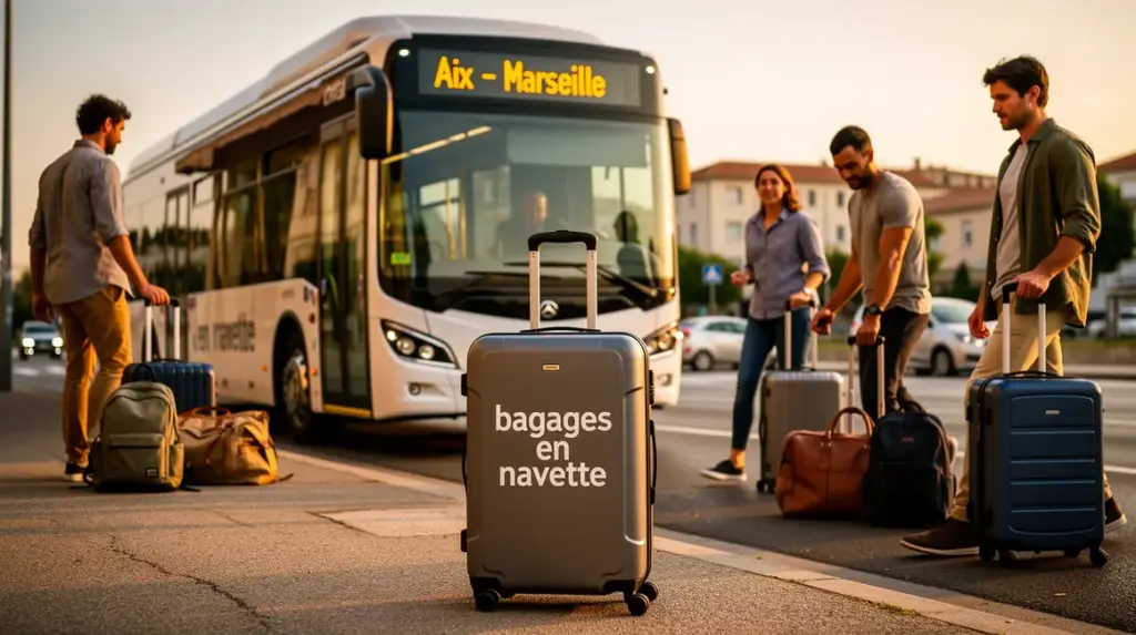 Voyageurs bagages en navette Aix Marseille