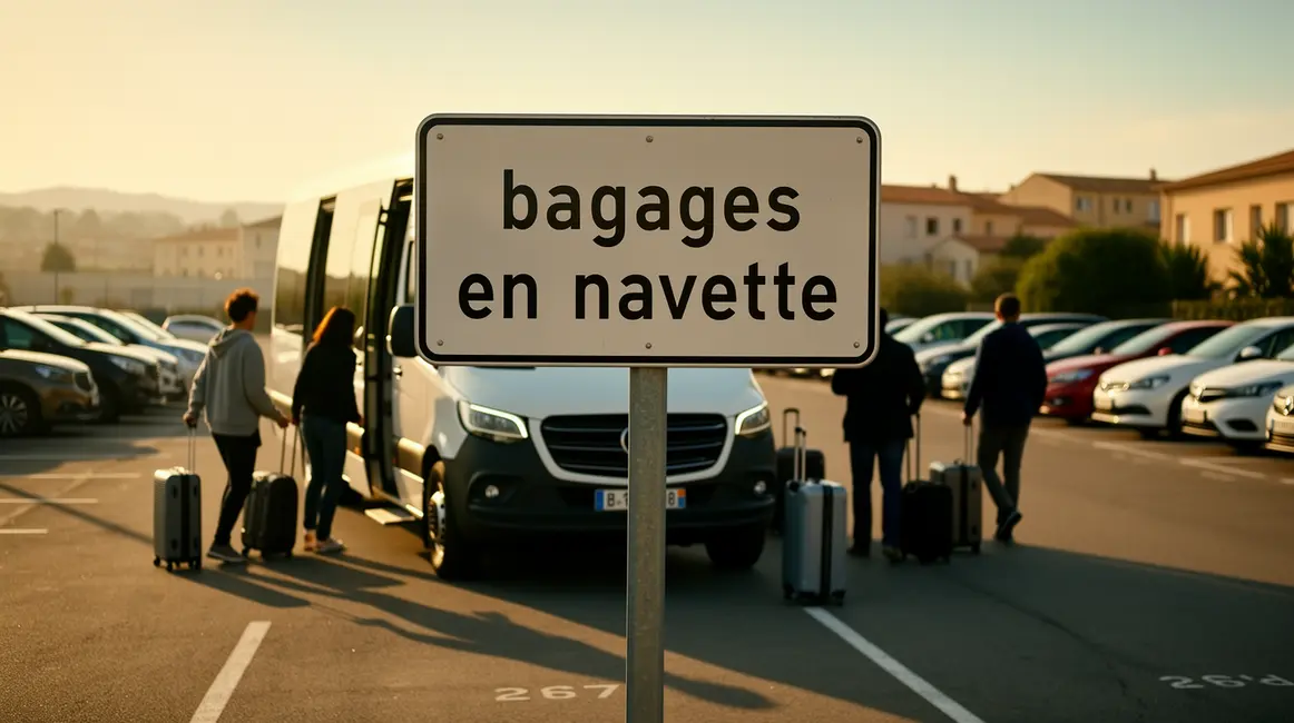 Navette parking Aix Marseille silhouettes valises