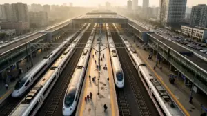Gare Aix TGV vue aérienne avec trains