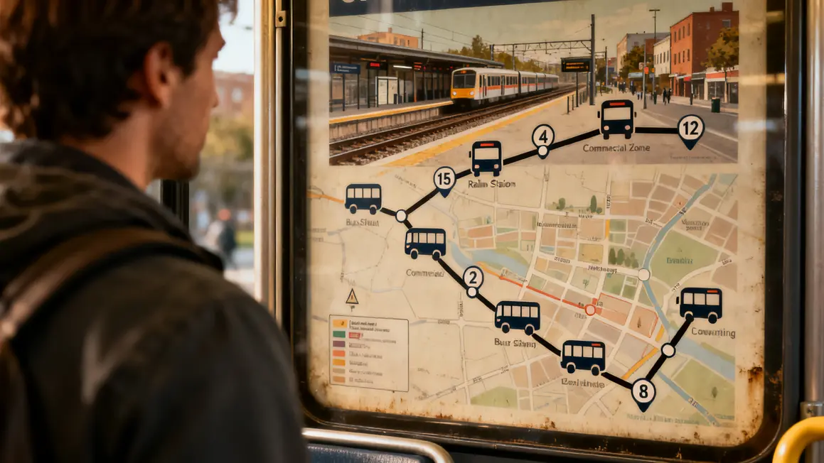 carte bus 51 avec arrêts principaux, icones et chiffres