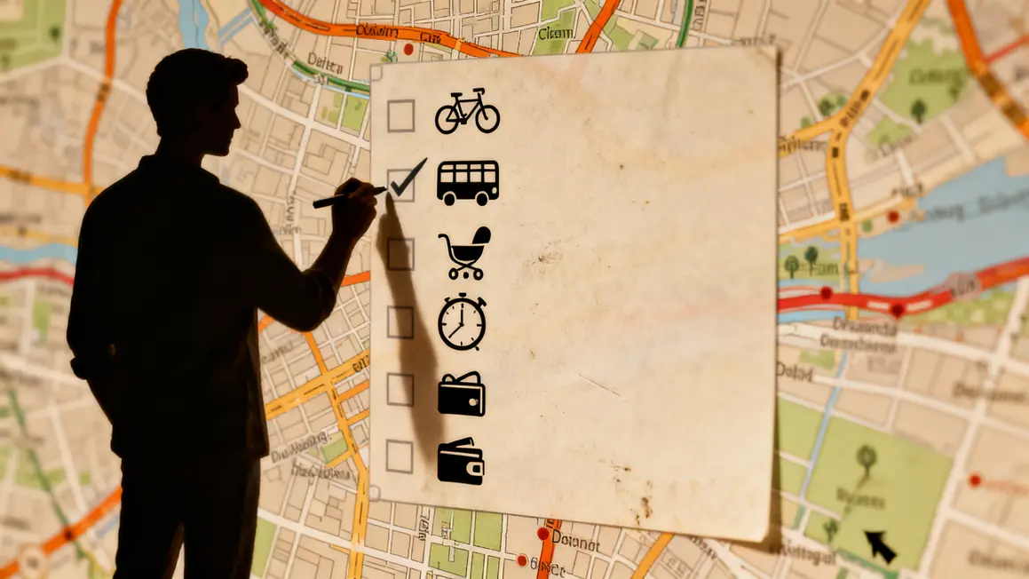 silhouette checklist besoins transport bus velo