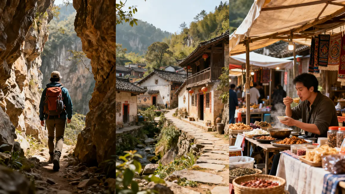 Trois scènes rando village marché Provence