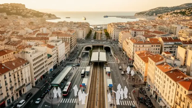 Panorama de Marseille illustrant routes et modes de transport