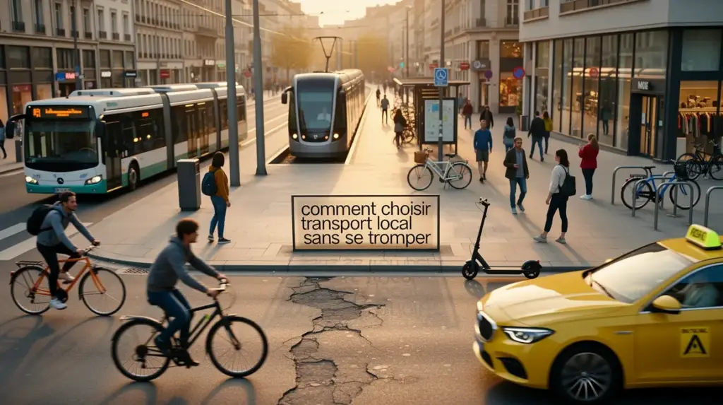Scène de transports locaux urbains vers centre-ville