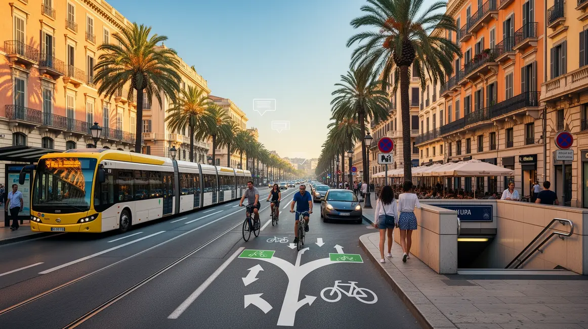 vue ville mediterraneenne avec transports locaux bus tram metro velo