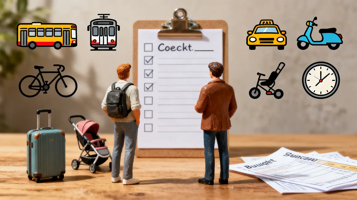 Checklist besoins transports locaux avec icônes