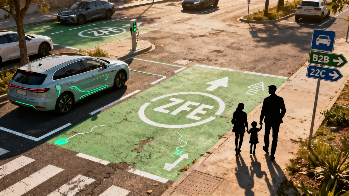 Vue véhicules propres, zones ZFE, flèches b2b b2c transport local