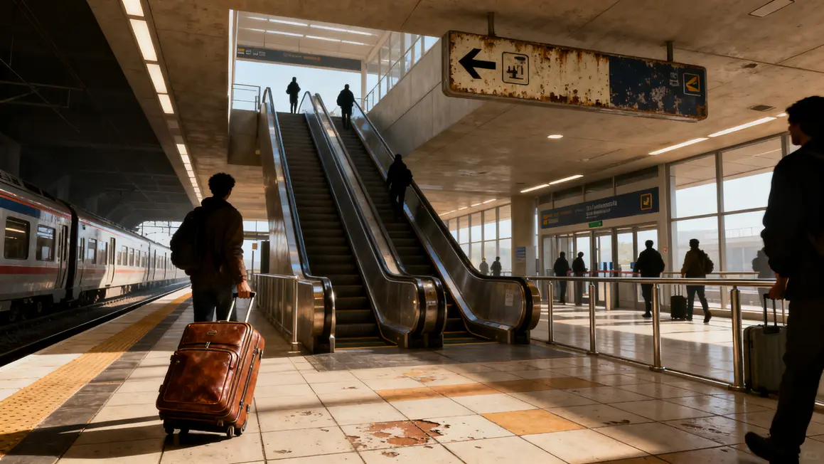 correspondance gare aeroport terminal escalier roulant quai train embarquement