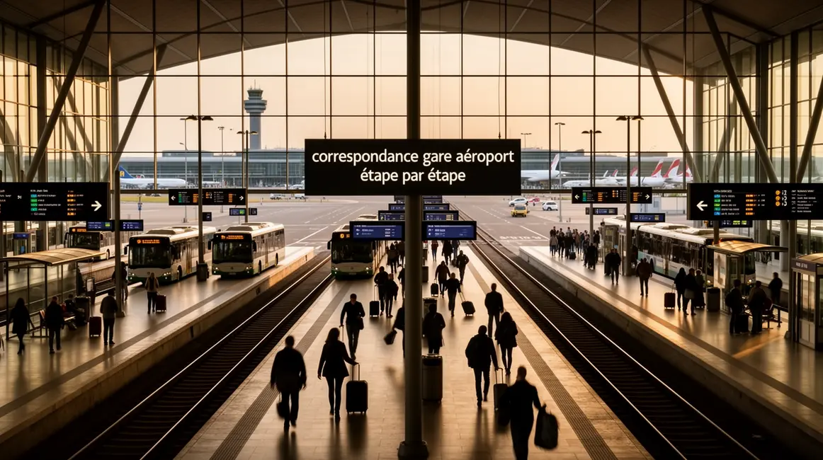 Correspondance gare aeroport étapes bus train navette