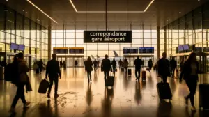 correspondance gare aeroport silhouettes voyageurs valises cabine