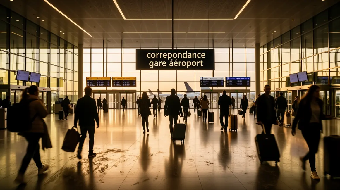 correspondance gare aeroport silhouettes voyageurs valises cabine