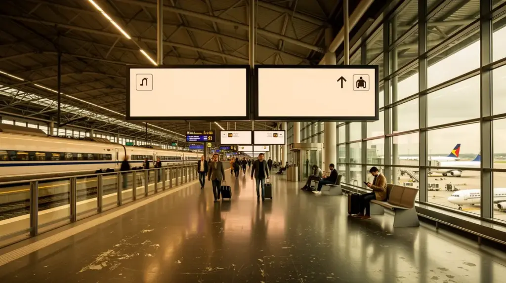 Vue panoramique gare aeroport trains avions correspondance