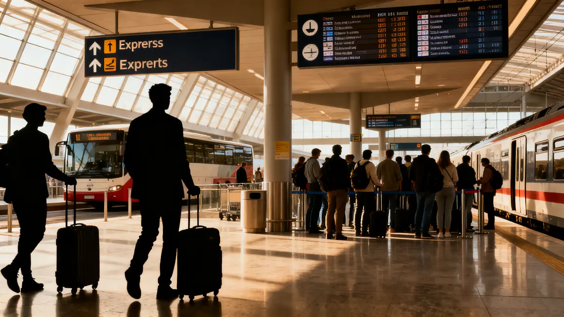 correspondance gare aeroport transfert terminal train bus bagage cabine