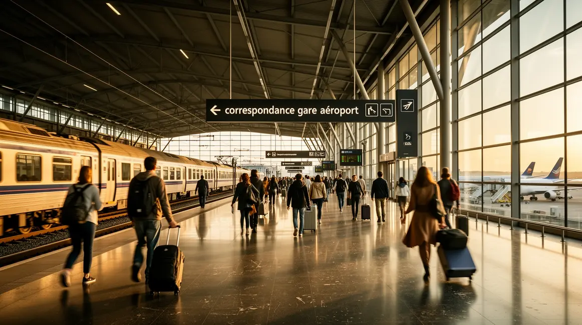 correspondance gare aéroport : vue moderne trains avions voyageurs