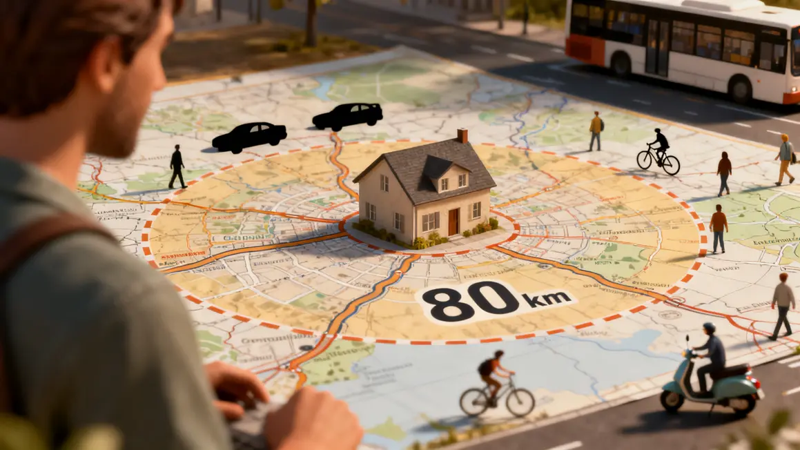 Carte mobilité locale zone 80km autour maison