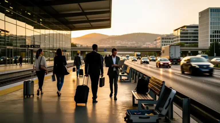 Gare et autoroute Aix Marseille silhouettes travailleurs