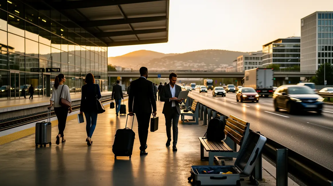 Gare et autoroute Aix Marseille silhouettes travailleurs