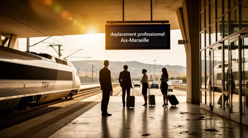 Gare TGV d'Aix avec train et professionnels en déplacement professionnel Aix-Marseille