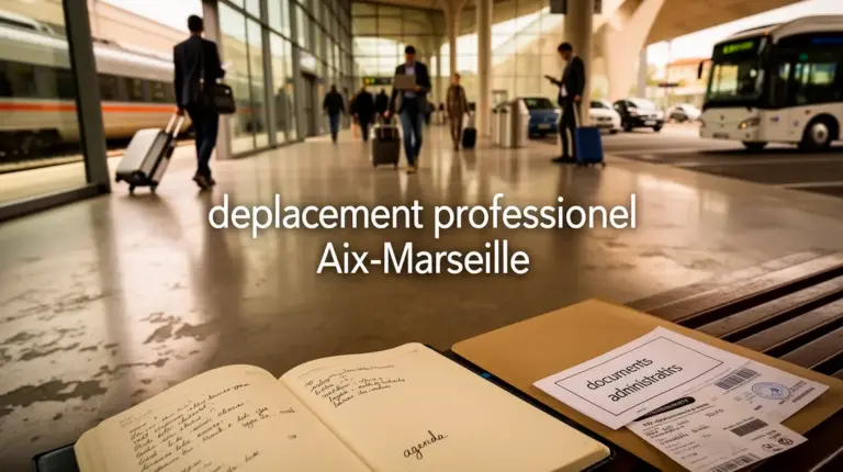 Visuel d'une gare Aix-Marseille avec pros, valises et modes de transport