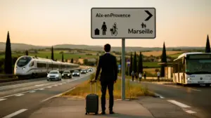 silhouette valise panneau aix-marseille trains bus voitures