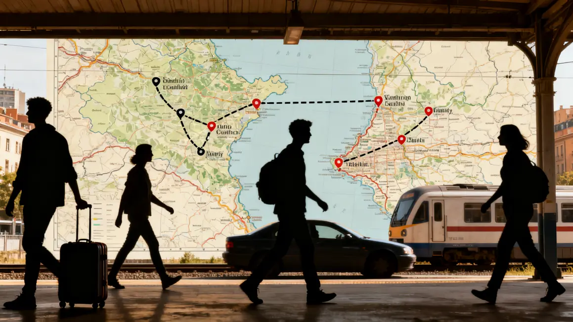 Carte région itinéraire valise train