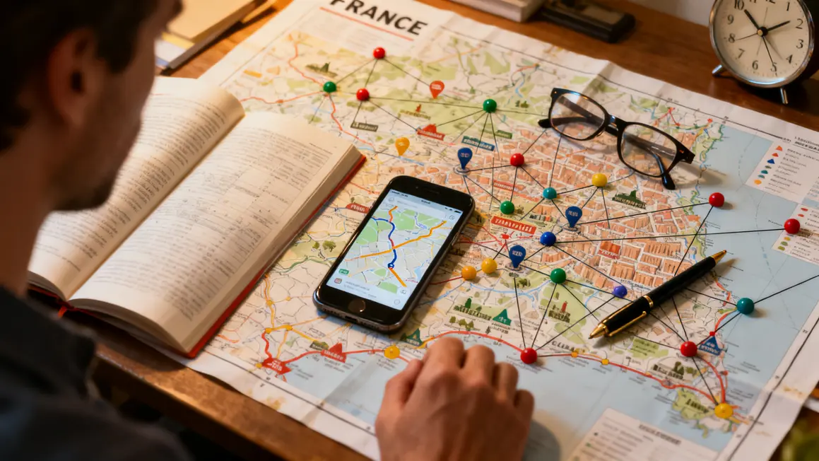 Carte urbaine et planning pour planifier un deplacement professionnel