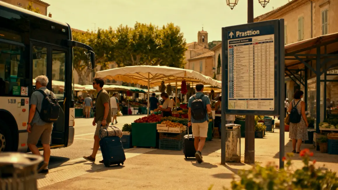 Centre-ville provençal, gare routière, bus, marché, voyageurs