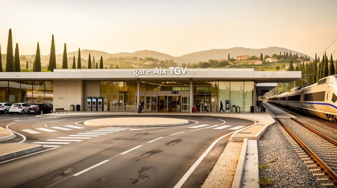 vue extérieure gare aix tgv routes trains paysage provençal