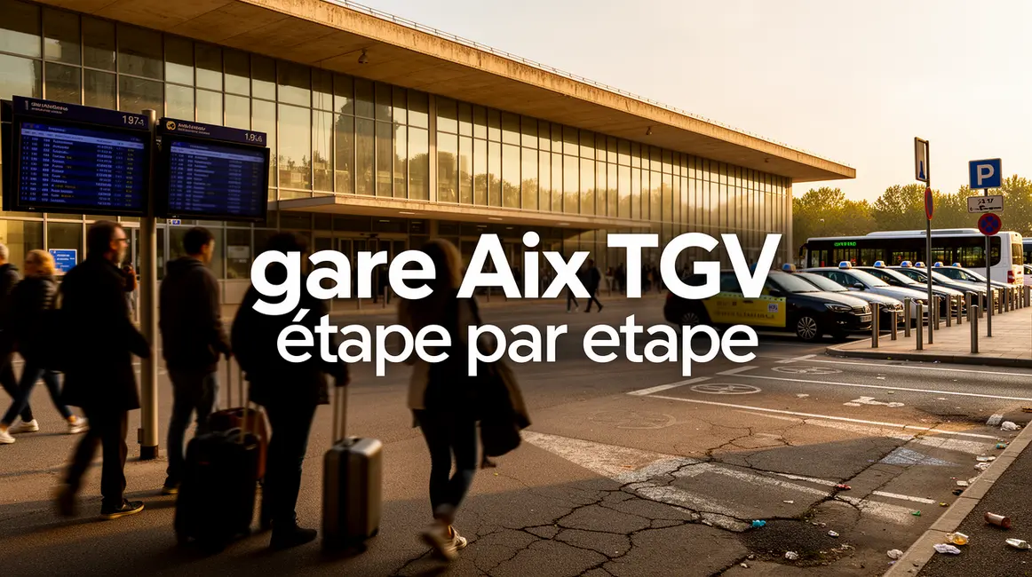 Vue de la gare Aix TGV avec voyageurs, navette et parking