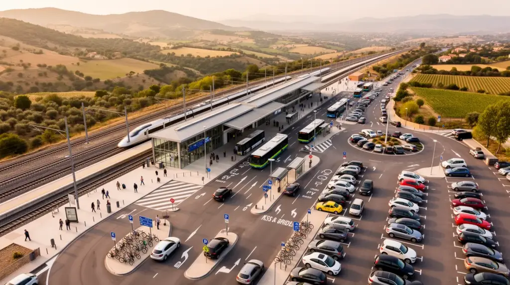 Vue aerienne multimodalite gare Aix TGV