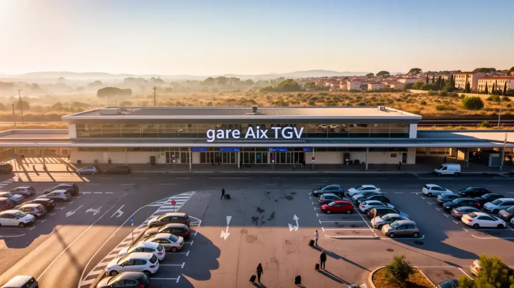 gare aix tgv parking, route et voyageurs matin