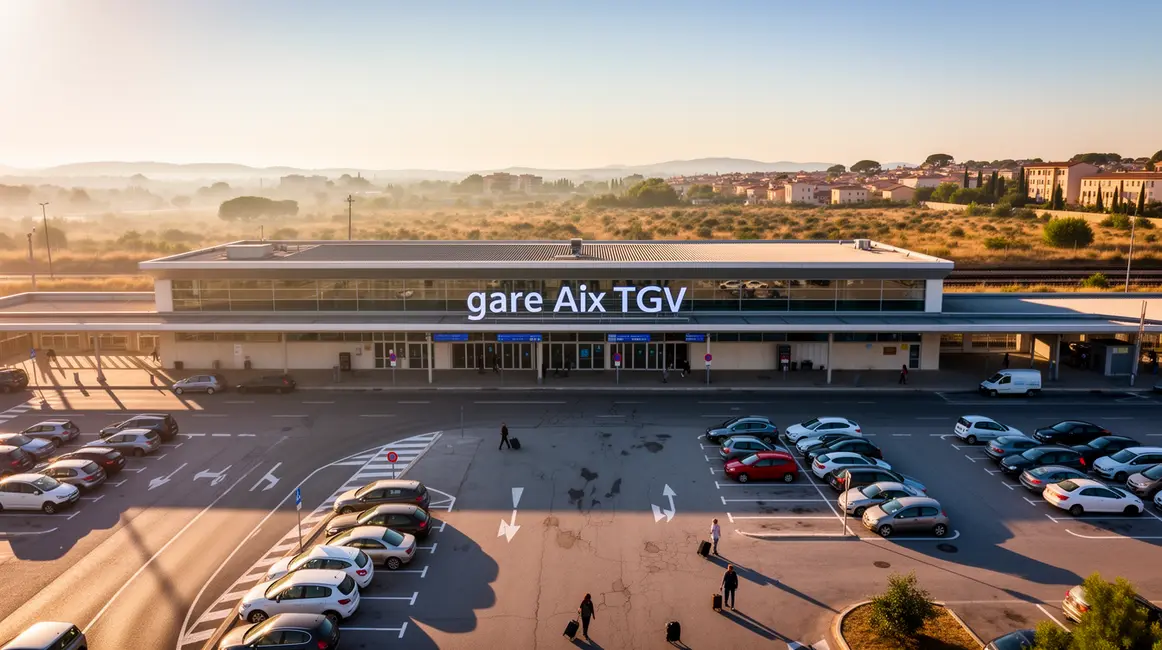 gare aix tgv parking, route et voyageurs matin