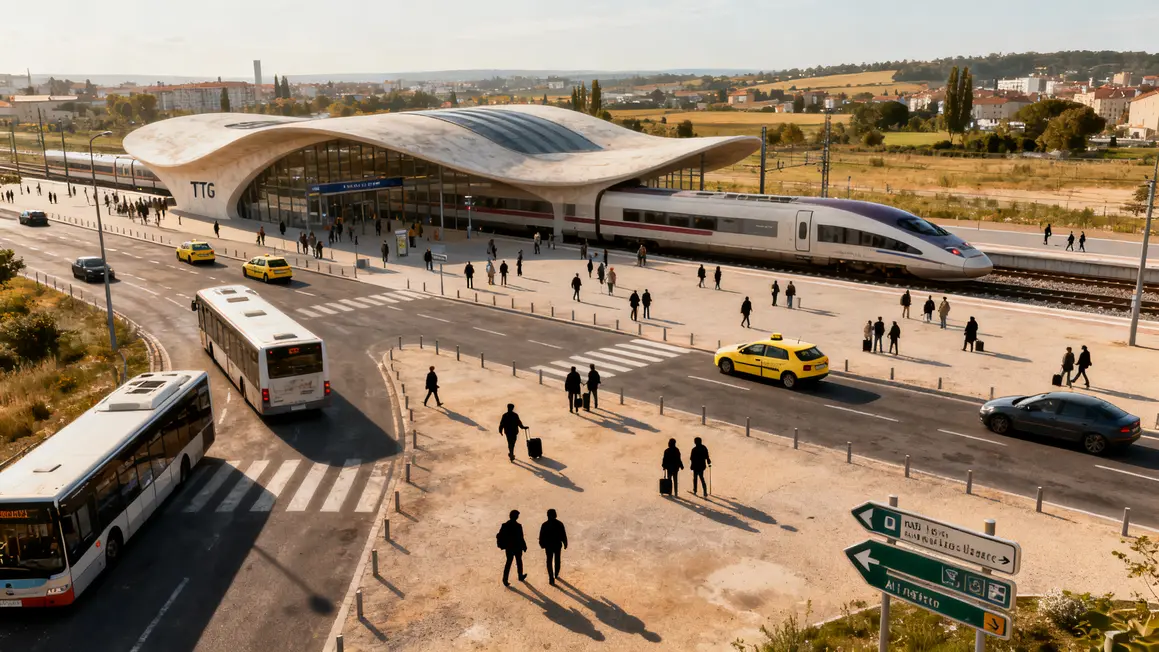 Vue aérienne gare Aix TGV routes bus taxis voitures