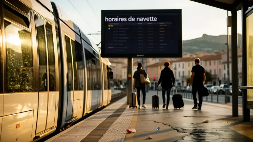 Navette moderne devant panneau horaires Aix-Marseille