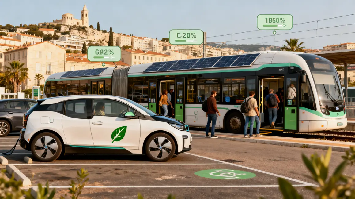 Parking multimodal Marseille train bus solaire voitures électriques émissions CO2
