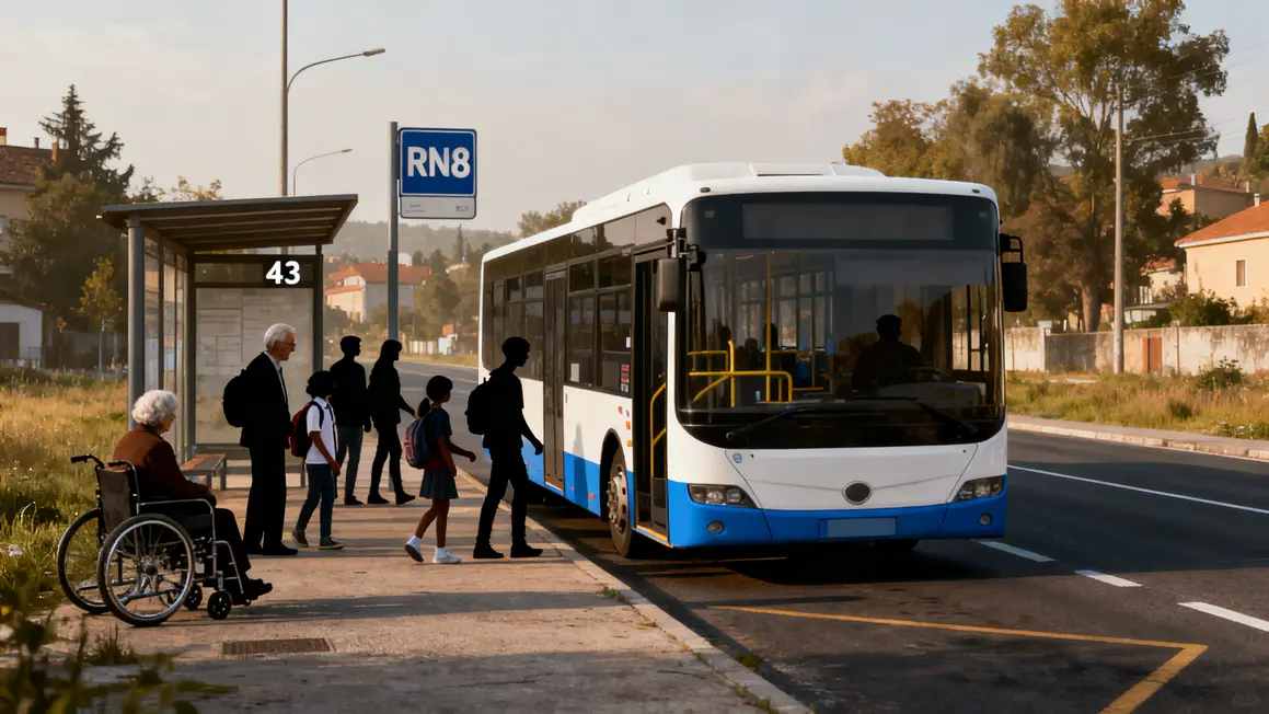 Arrêt bus ligne 51 Marseille Aix sur RN8 avec voyageurs