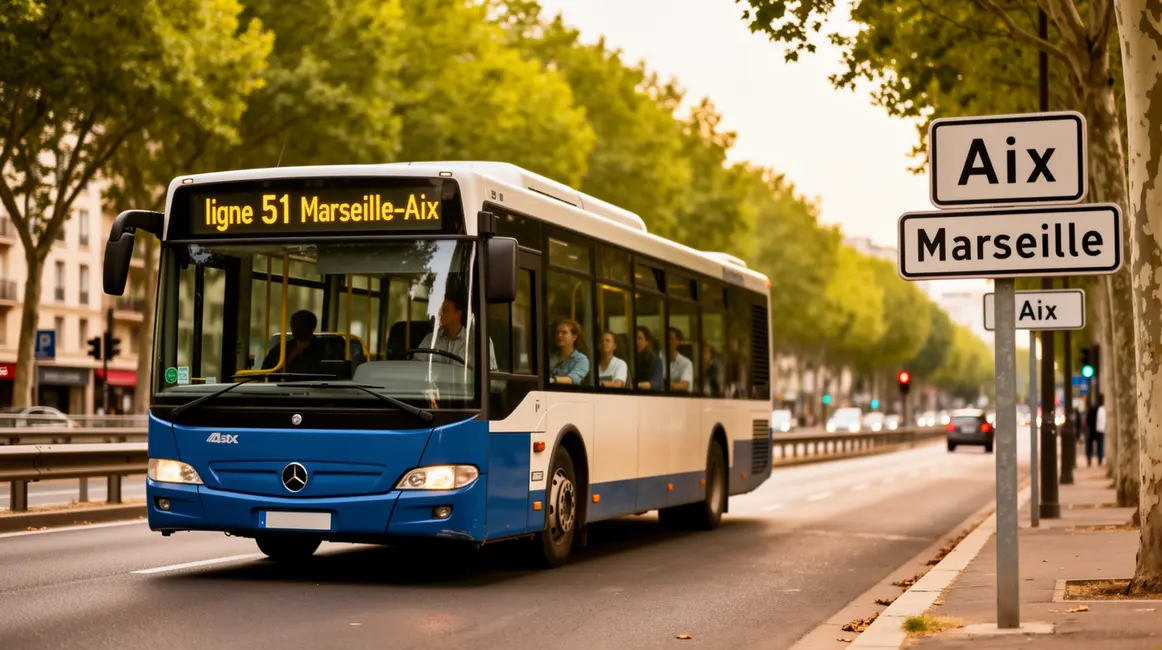 bus interurbain ligne 51 Aix Marseille avec panneaux