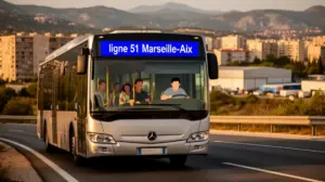ligne 51 Marseille Aix bus sur route paysage urbain