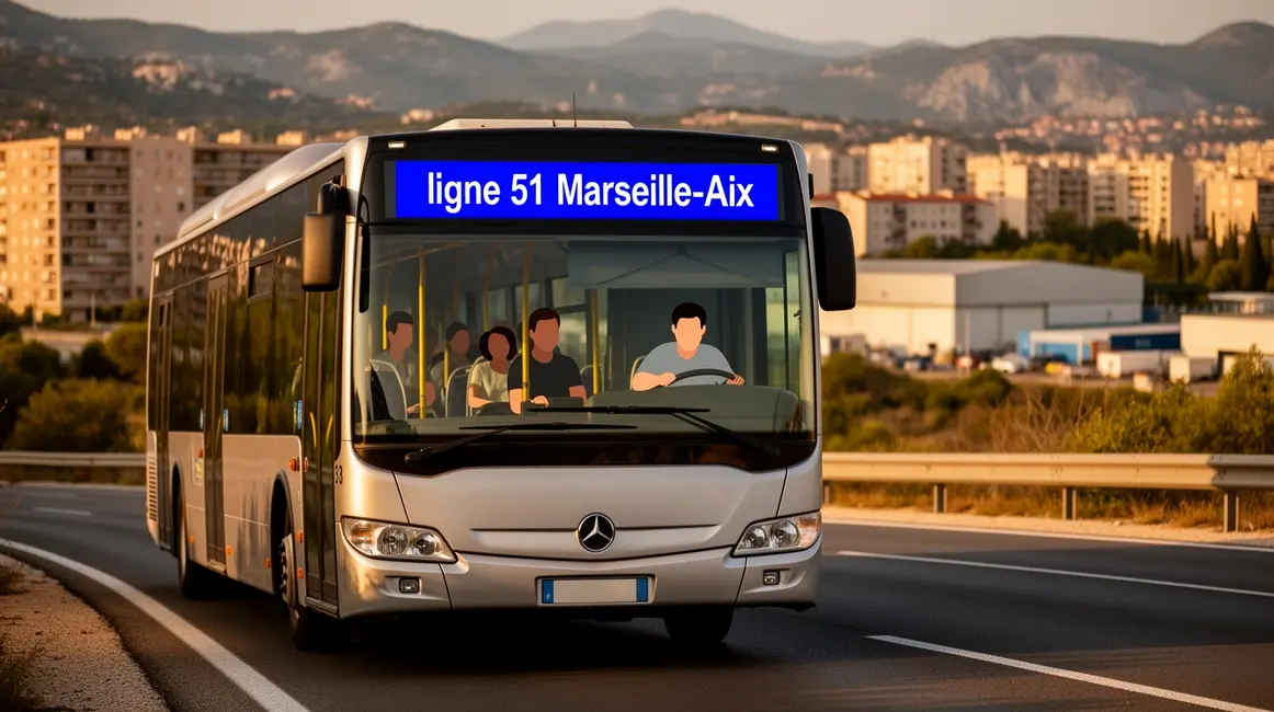 ligne 51 Marseille Aix bus sur route paysage urbain